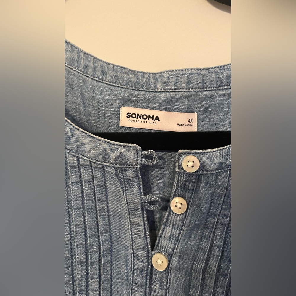 Sonoma Light Denim Textured Button-Front Dress - Picture 4 of 7